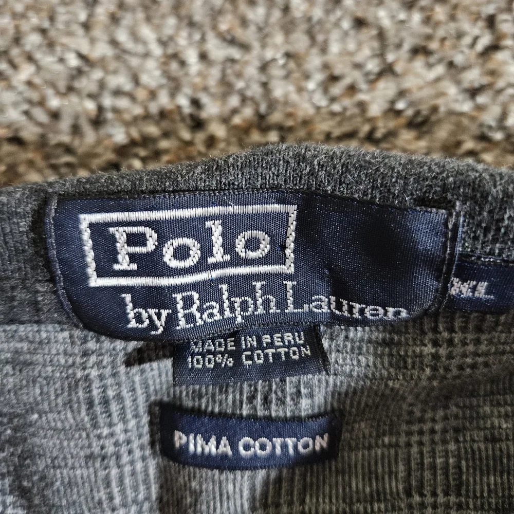 VTG Polo Golf Ralph Lauren Shirt Mens XL Gray Plaid‎ Pima Cotton Pony long tail